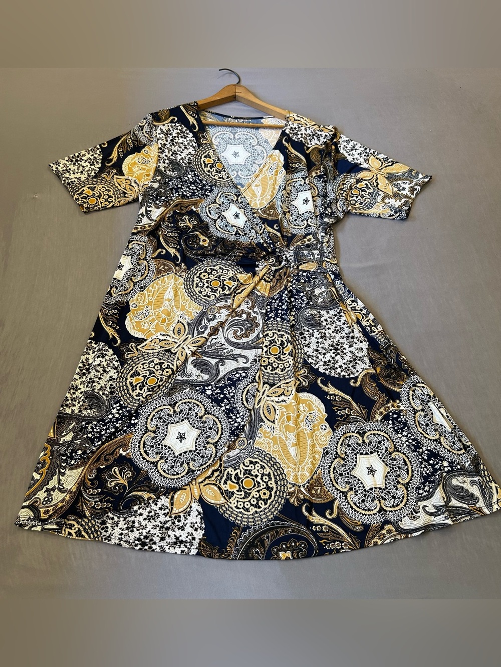 Boho Paisley Mandela Faux Wrap Dress Size XL